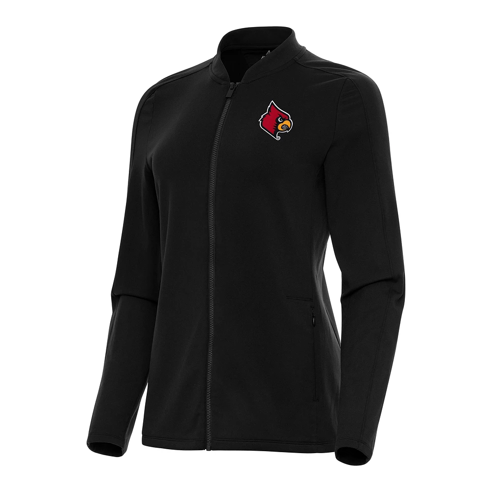 Women's Antigua Black Louisville Cardinals Continual Full-Zip Jacket