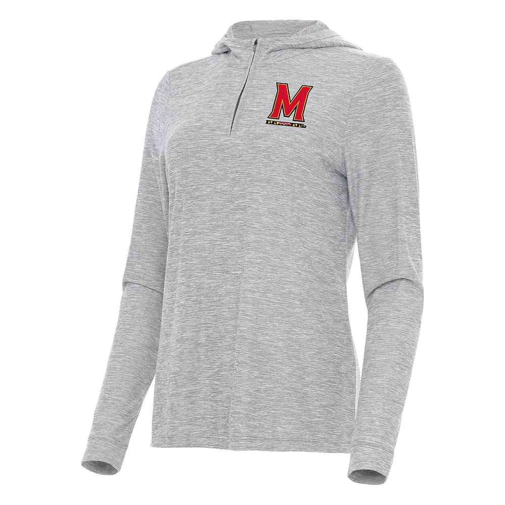 Women's Antigua Heather Gray Maryland Terrapins Daybreak Quarter-Zip Hoodie