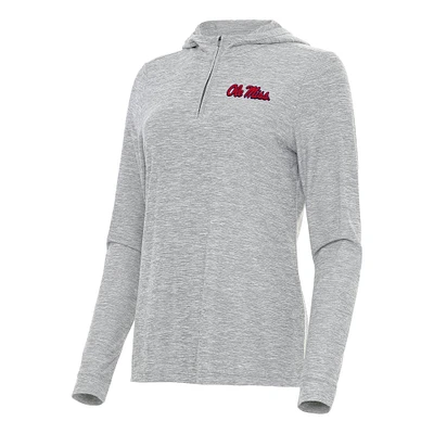 Women's Antigua Heather Gray Ole Miss Rebels Daybreak Quarter-Zip Hoodie