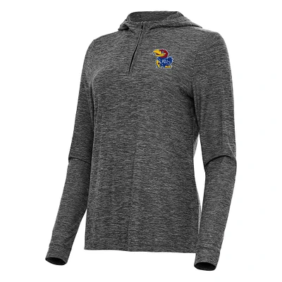 Women's Antigua Heather Black Kansas Jayhawks Daybreak Quarter-Zip Hoodie