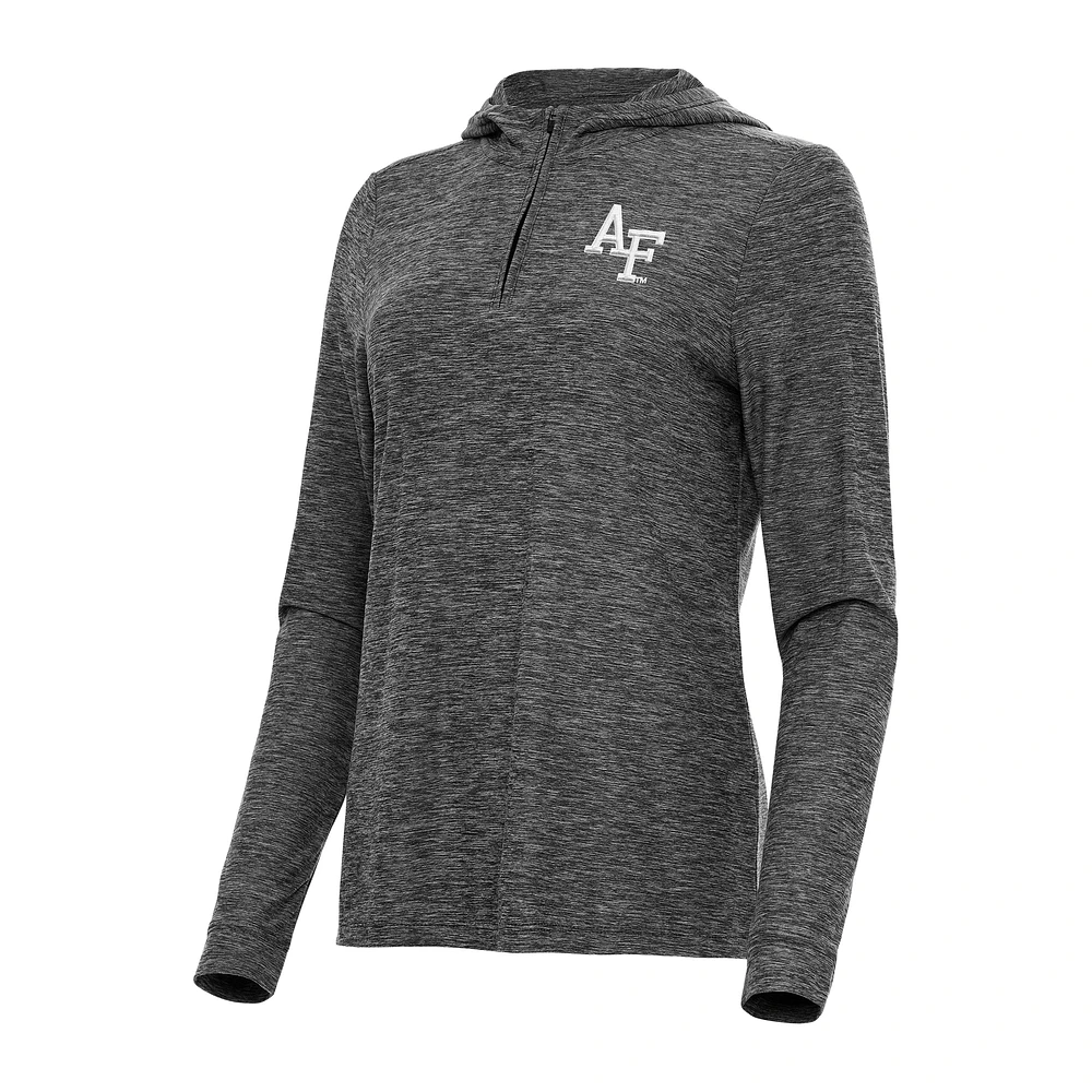 Women's Antigua Heather Air Force Falcons Daybreak Quarter-Zip Hoodie