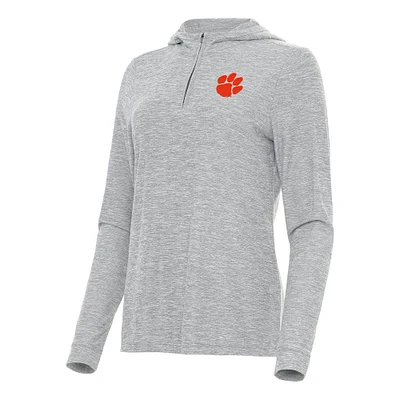 Women's Antigua Heather Gray Clemson Tigers Daybreak Quarter-Zip Hoodie