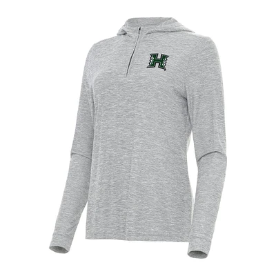 Women's Antigua Heather Gray Hawaii Rainbow Warriors Daybreak Quarter-Zip Hoodie
