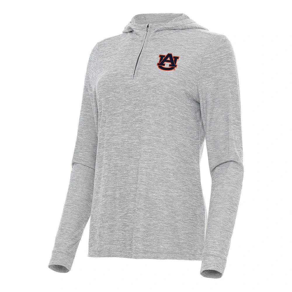Women's Antigua Heather Gray Auburn Tigers Daybreak Quarter-Zip Hoodie