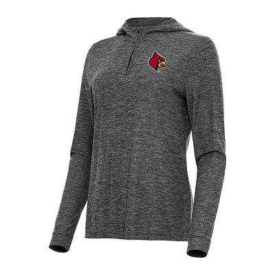 Women's Antigua Heather Louisville Cardinals Daybreak Quarter-Zip Hoodie