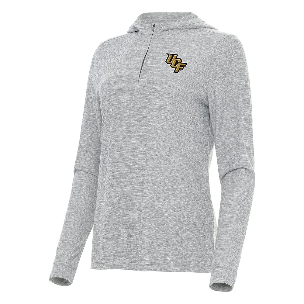Women's Antigua Heather Gray UCF Knights Daybreak Quarter-Zip Hoodie