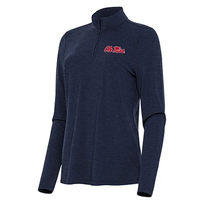 Women's Antigua Heather Navy Ole Miss Rebels Bright Quarter-Zip Top