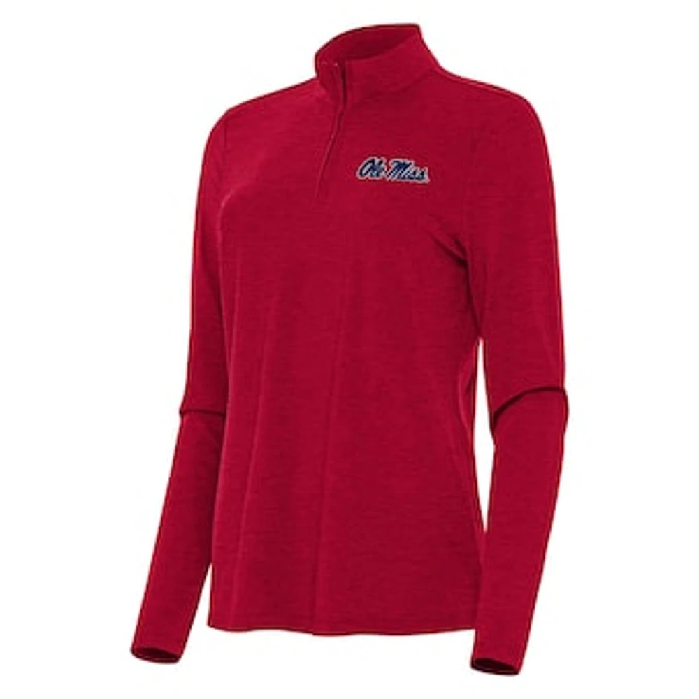 Women's Antigua Heather Red Ole Miss Rebels Bright Quarter-Zip Top