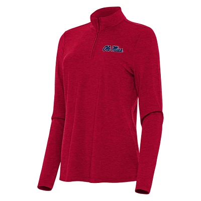 Women's Antigua Heather Red Ole Miss Rebels Bright Quarter-Zip Top