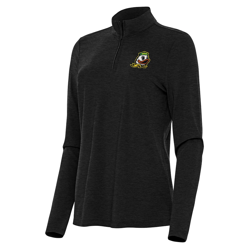 Women's Antigua Heather Black Oregon Ducks Bright Quarter-Zip Top