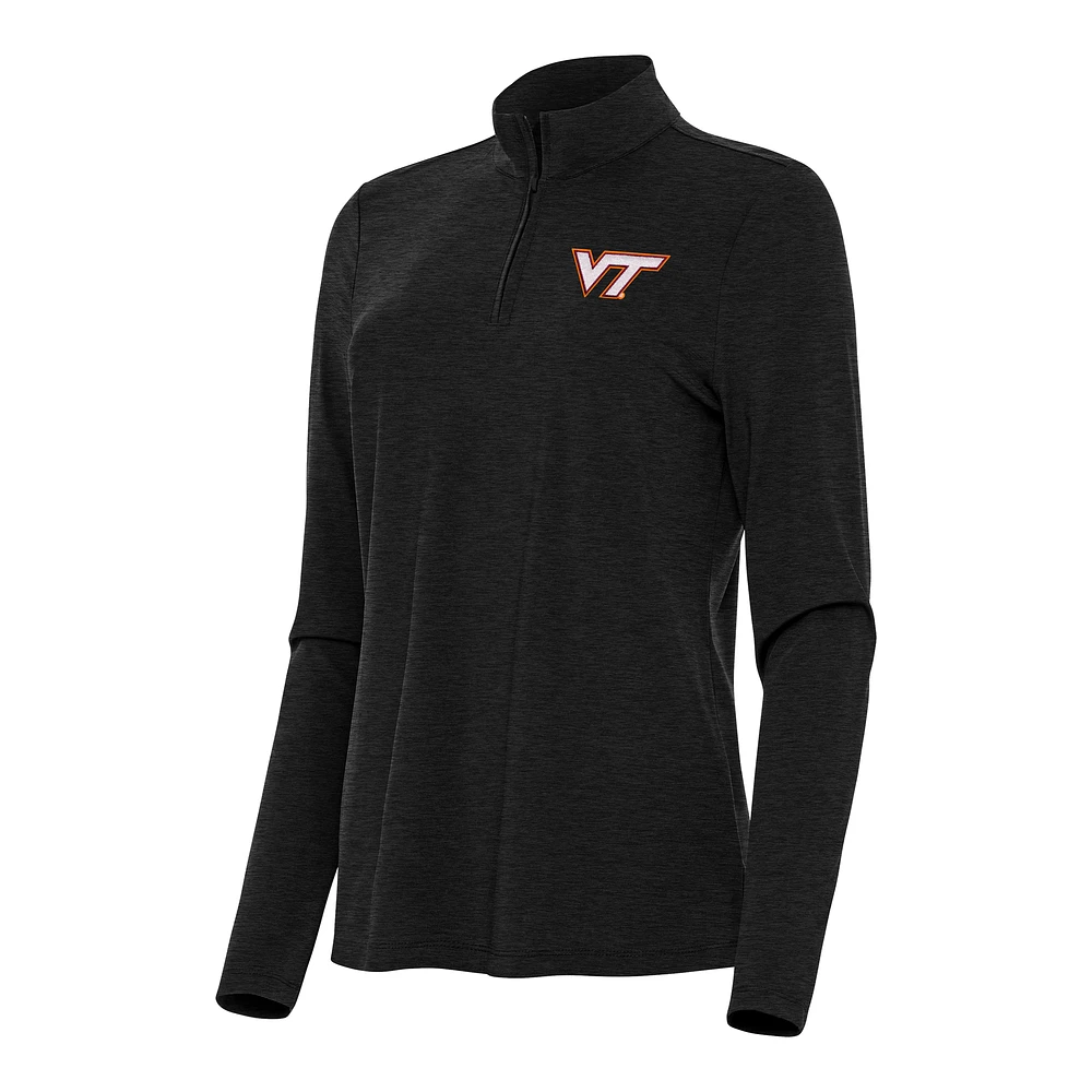 Women's Antigua Heather Black Virginia Tech Hokies Bright Quarter-Zip Top