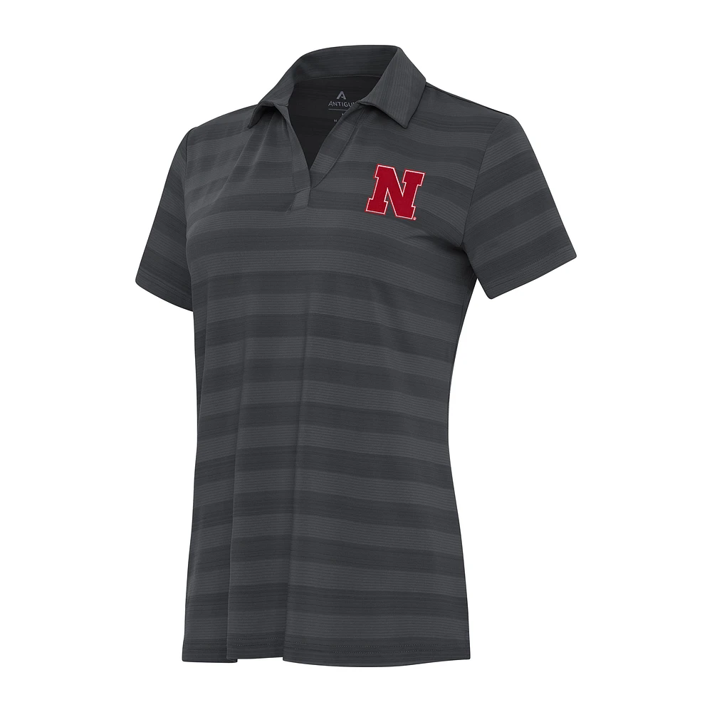 Women's Antigua Charcoal Nebraska Huskers Tunnel Polo