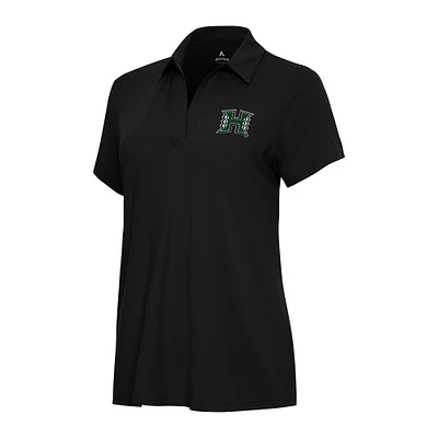 Women's Antigua Black Hawaii Rainbow Warriors Era V-Neck Polo