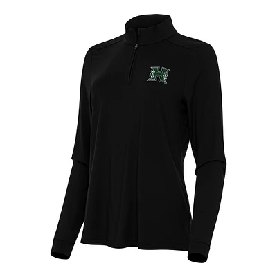 Women's Antigua Black Hawaii Rainbow Warriors Intent Quarter-Zip Top