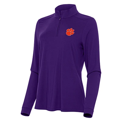 Women's Antigua Purple Clemson Tigers Intent Quarter-Zip Top