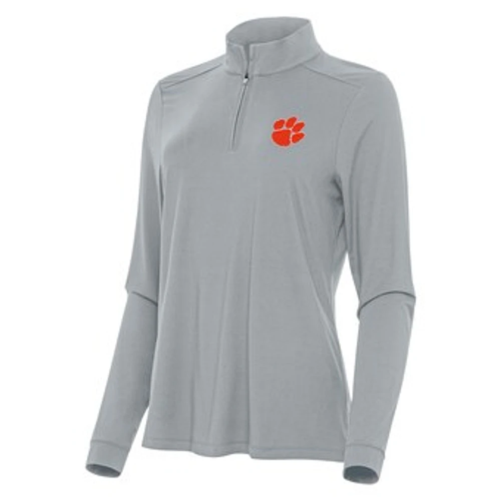 Women's Antigua Gray Clemson Tigers Intent Quarter-Zip Top