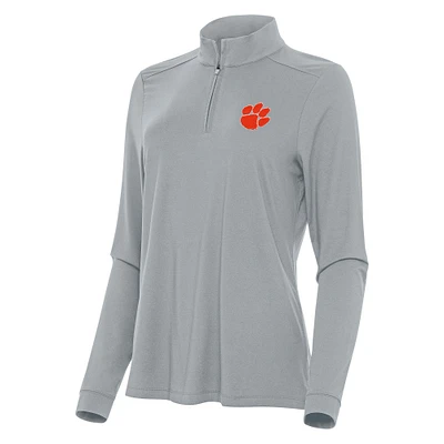 Women's Antigua Gray Clemson Tigers Intent Quarter-Zip Top