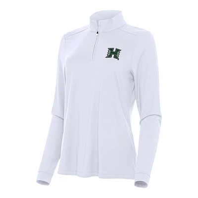 Women's Antigua White Hawaii Rainbow Warriors Intent Quarter-Zip Top
