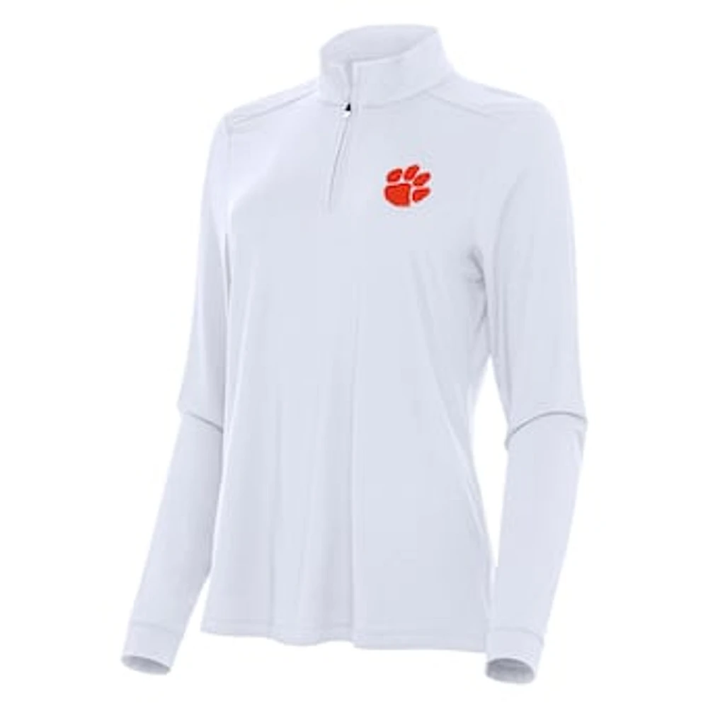 Women's Antigua White Clemson Tigers Intent Quarter-Zip Top