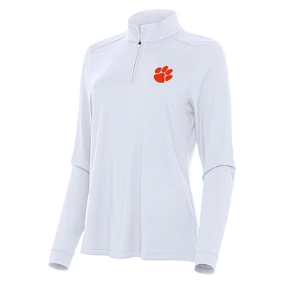 Women's Antigua White Clemson Tigers Intent Quarter-Zip Top