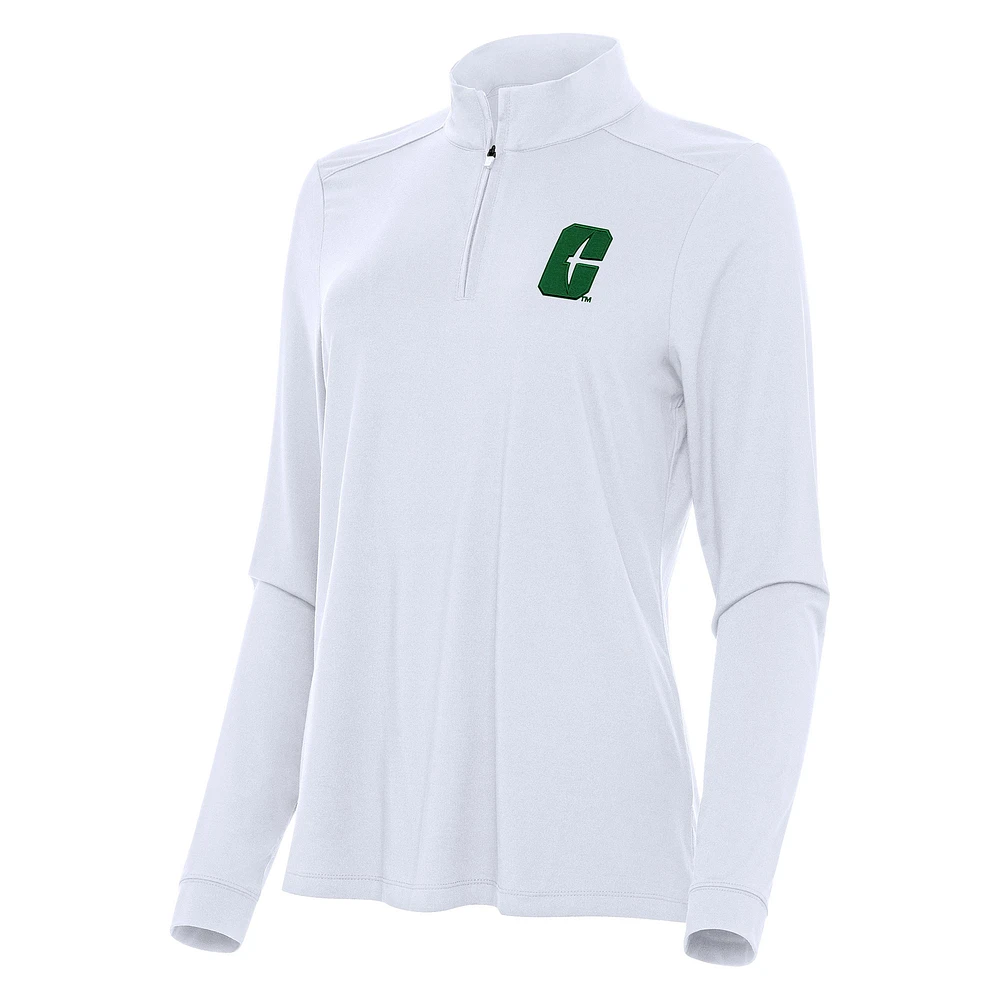 Women's Antigua White Charlotte 49ers Intent Quarter-Zip Top