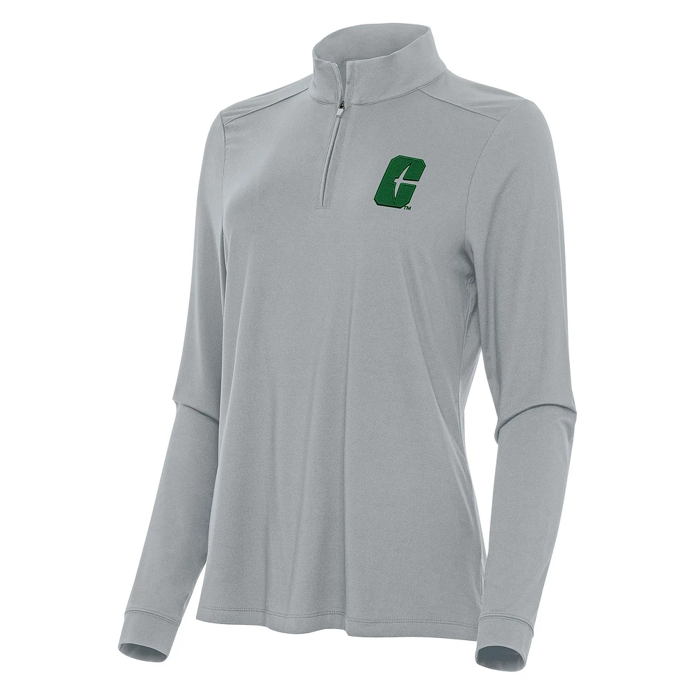 Women's Antigua Gray Charlotte 49ers Intent Quarter-Zip Top