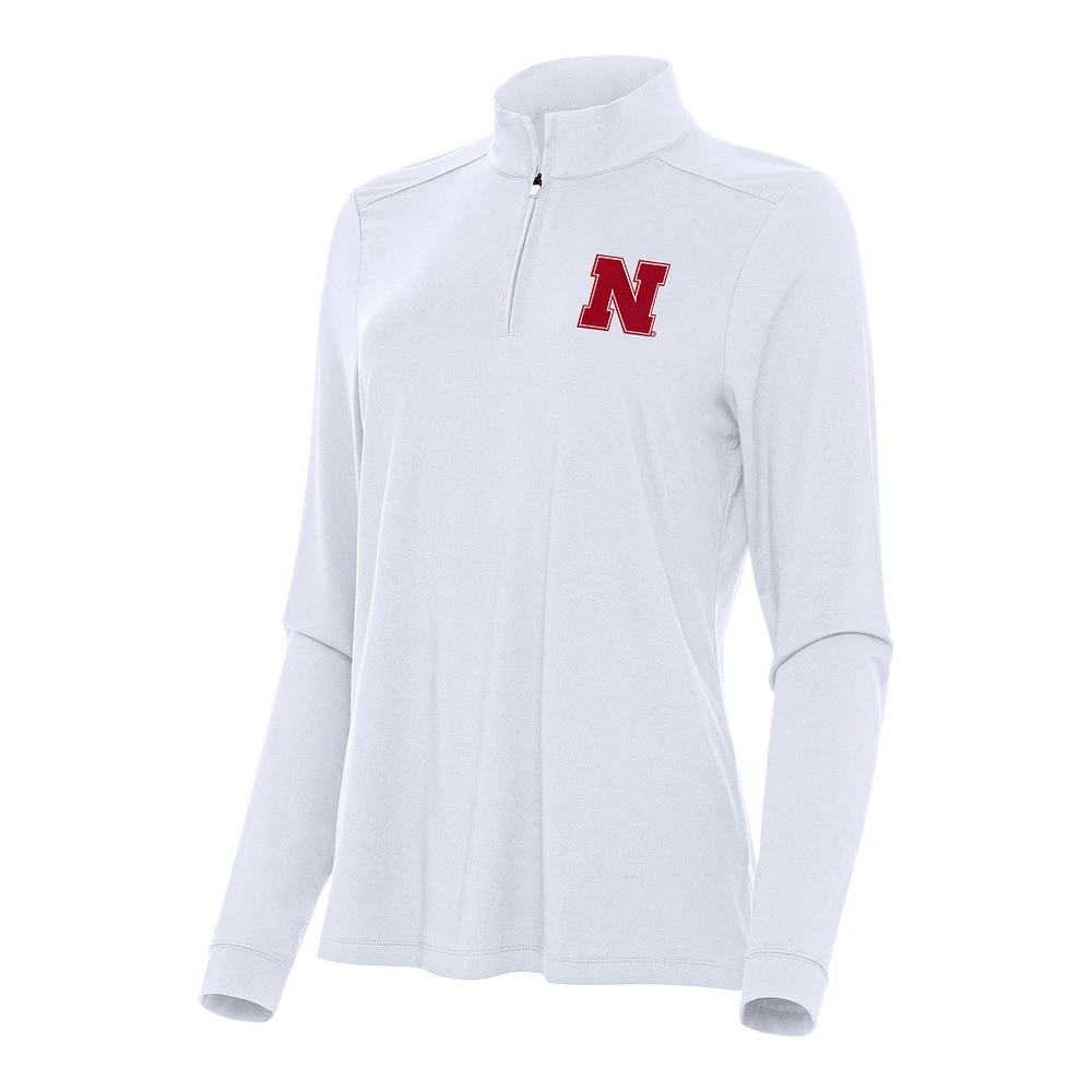 Women's Antigua White Nebraska Huskers Intent Quarter-Zip Top