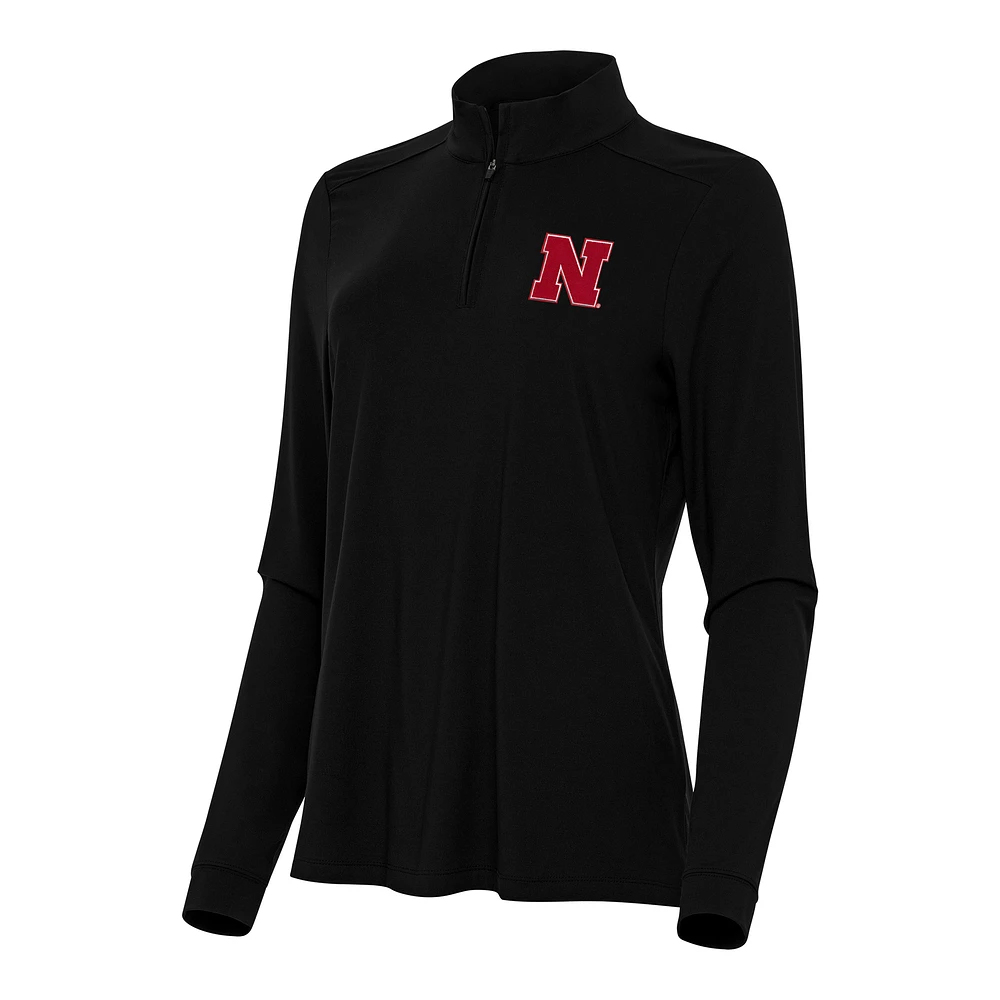 Women's Antigua Black Nebraska Huskers Intent Quarter-Zip Top