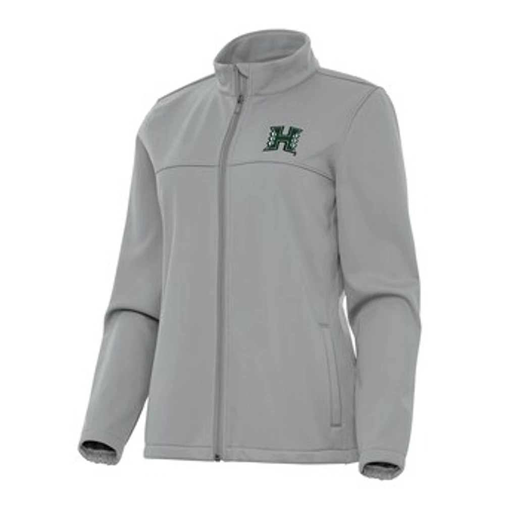 Women's Antigua Gray Hawaii Rainbow Warriors Links 2 Golf Full-Zip Jacket