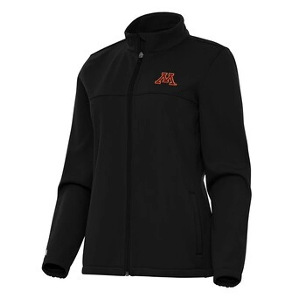 Women's Antigua Black Minnesota Golden Gophers Links 2 Golf Full-Zip Jacket