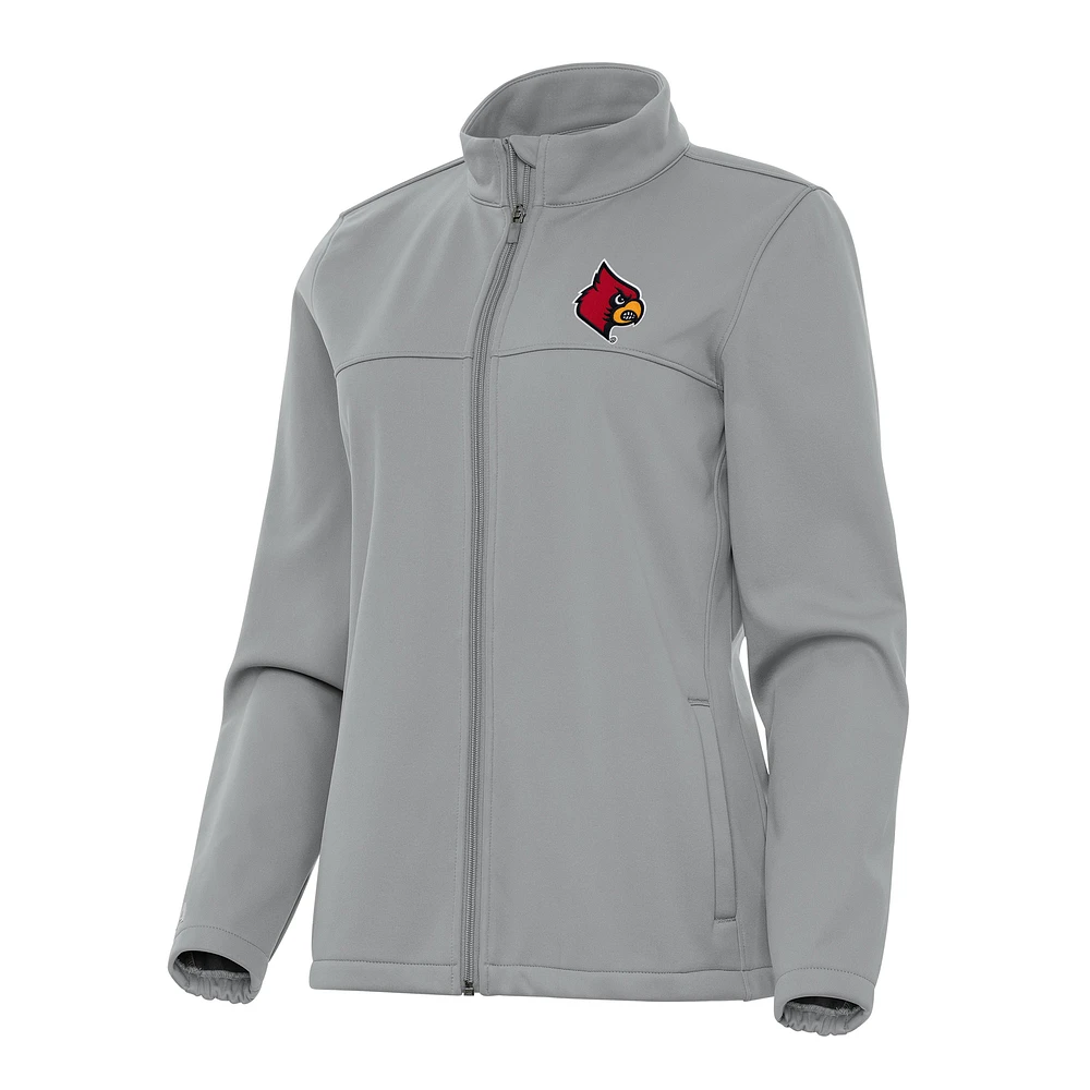 Women's Antigua Gray Louisville Cardinals Links 2 Golf Full-Zip Jacket