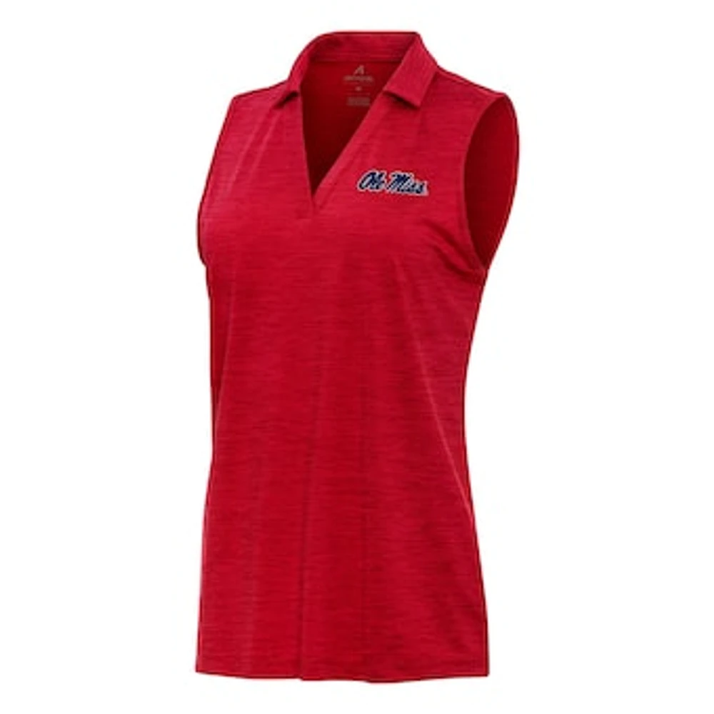 Women's Antigua Heather Red Ole Miss Rebels Layout Sleeveless V-Neck Polo