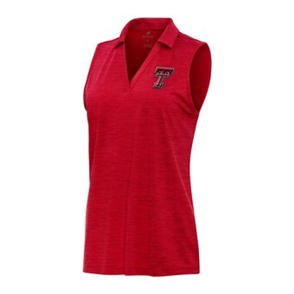 Women's Antigua Heather Red Texas Tech Raiders Layout Sleeveless V-Neck Polo
