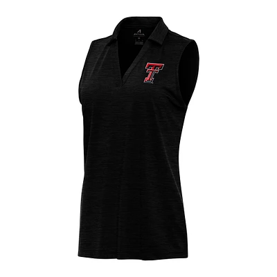 Women's Antigua Heather Black Texas Tech Red Raiders Layout Sleeveless V-Neck Polo