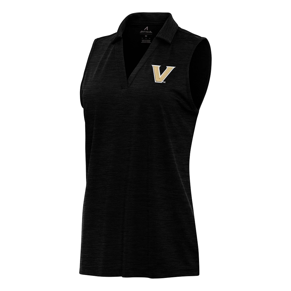 Women's Antigua Heather Black Vanderbilt Commodores Layout Sleeveless V-Neck Polo