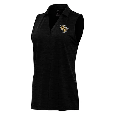 Women's Antigua Heather Black UCF Knights Layout Sleeveless V-Neck Polo