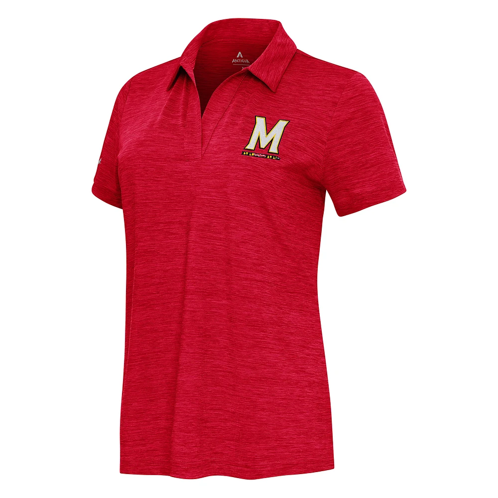 Women's Antigua Heather Red Maryland Terrapins Layout V-Neck Polo