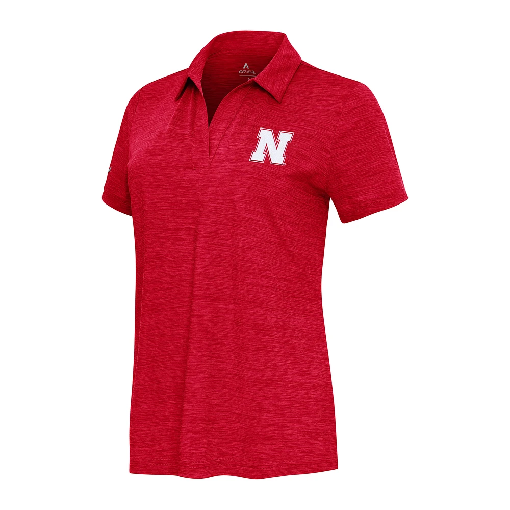 Women's Antigua Heather Nebraska Huskers Layout V-Neck Polo