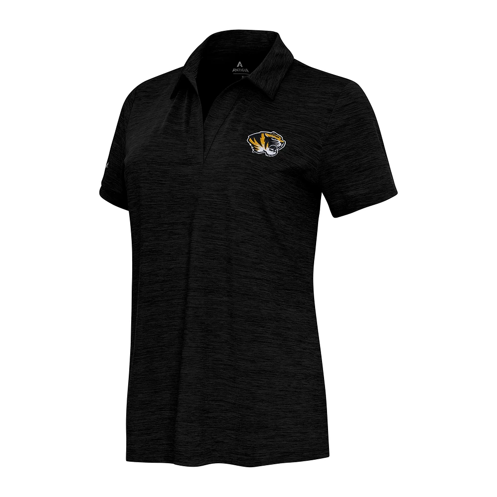 Women's Antigua Heather Black Missouri Tigers Layout V-Neck Polo