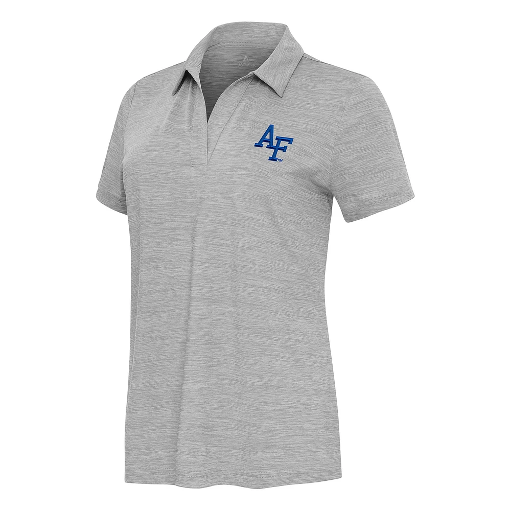 Women's Antigua Heather Gray Air Force Falcons Layout V-Neck Polo