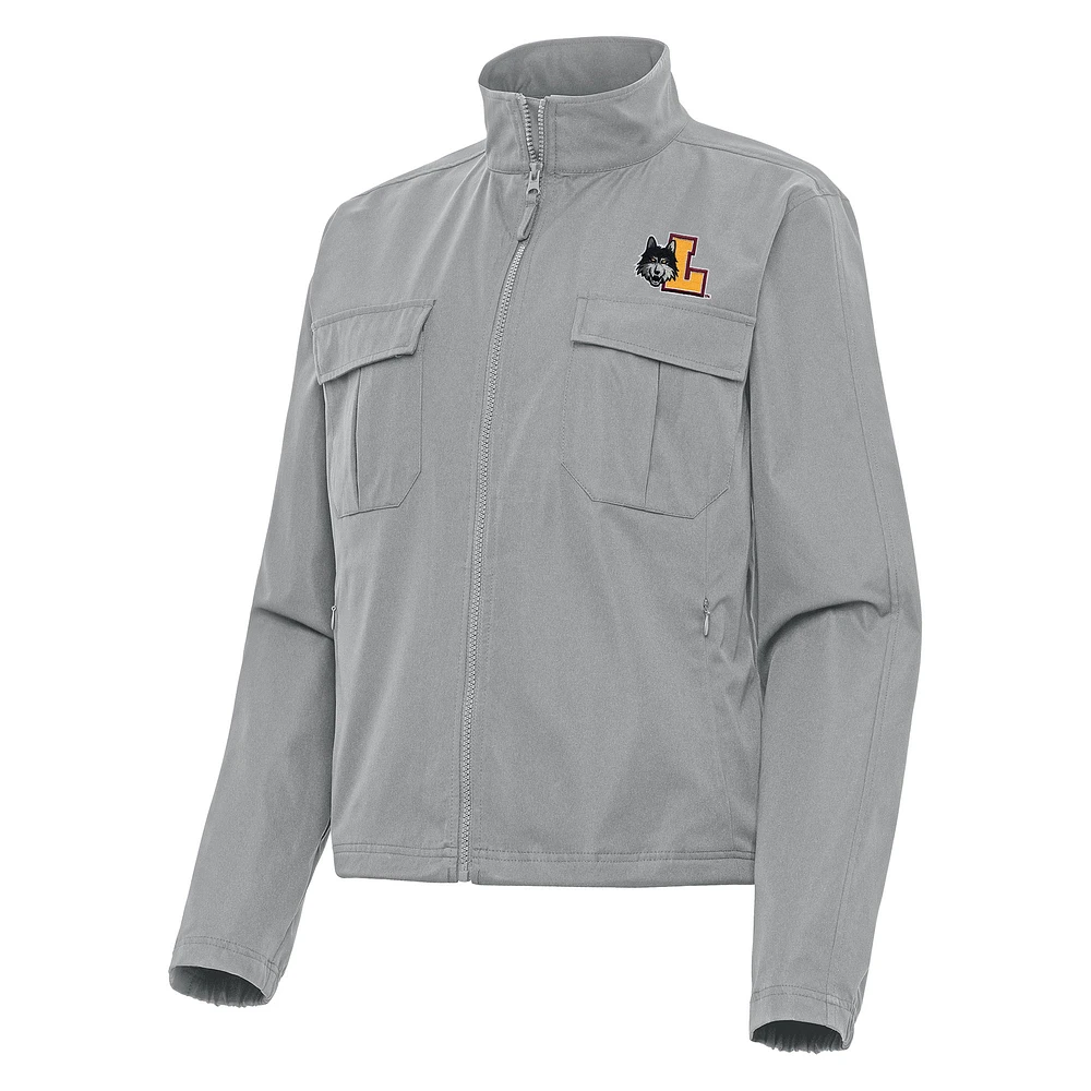 Women's Antigua Gray Loyola Chicago Ramblers Even Par Full-Zip Jacket