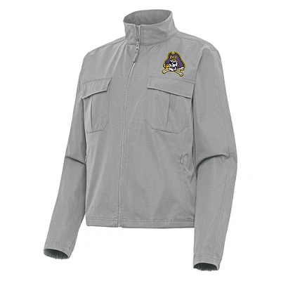 Women's Antigua Gray ECU Pirates Even Par Full-Zip Jacket