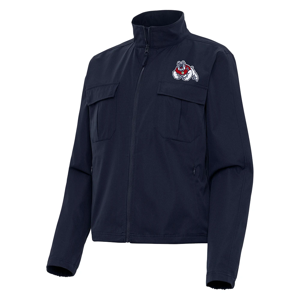 Women's Antigua Navy Fresno State Bulldogs Even Par Full-Zip Jacket