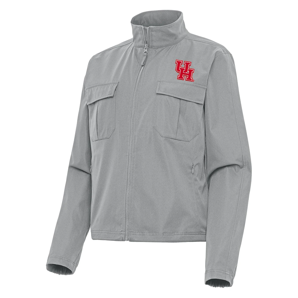 Women's Antigua Gray Houston Cougars Even Par Full-Zip Jacket