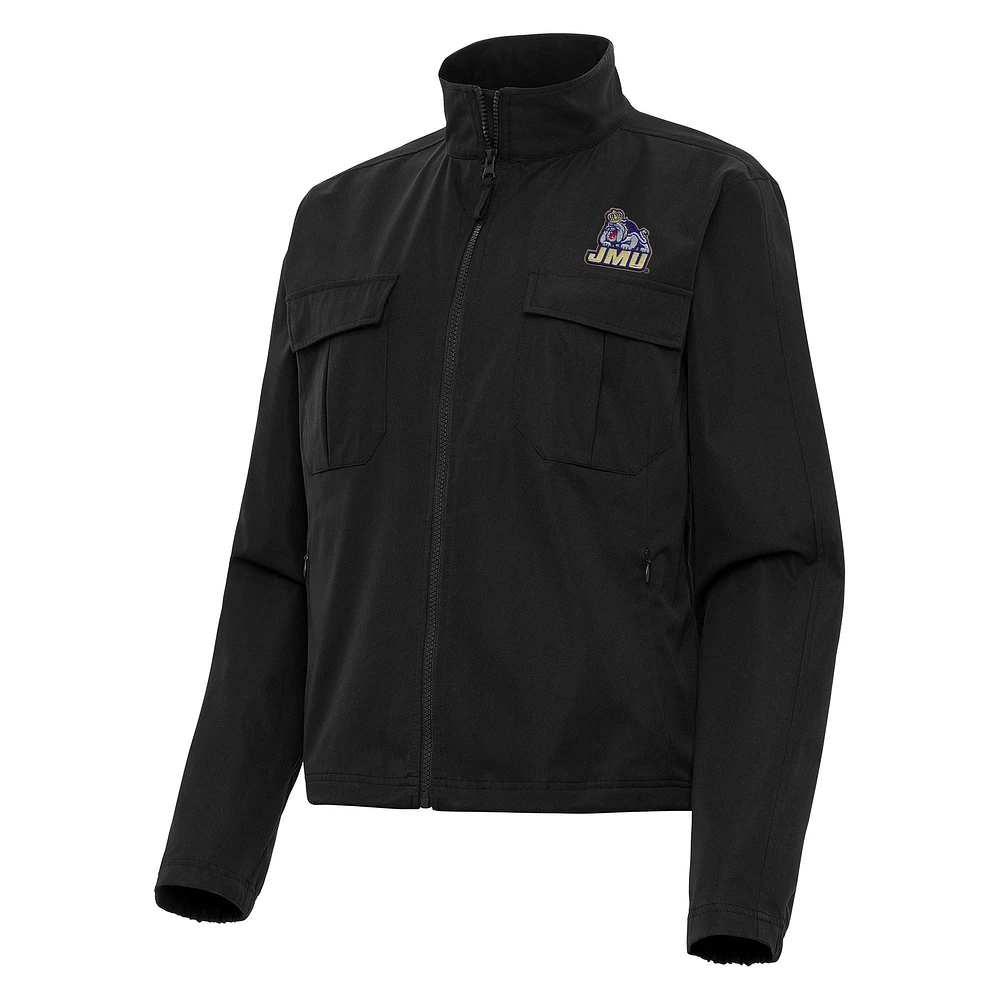 Women's Antigua Black James Madison Dukes Even Par Full-Zip Jacket