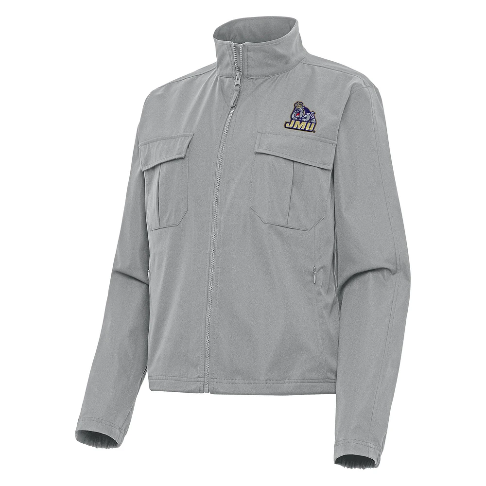 Women's Antigua Gray James Madison Dukes Even Par Full-Zip Jacket