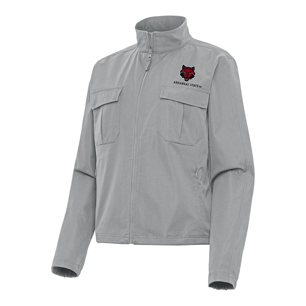 Women's Antigua Gray Arkansas State Red Wolves Even Par Full-Zip Jacket