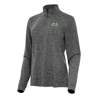 Women's Antigua Heather Black Colorado State Rams Mentor Long Sleeve Quarter-Zip Mock Polo