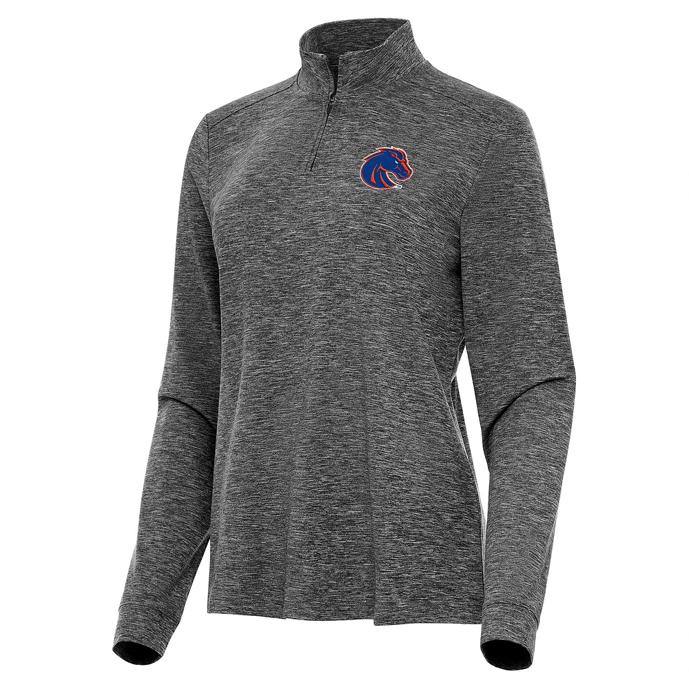 Women's Antigua Heather Black Boise State Broncos Mentor Long Sleeve Quarter-Zip Mock Polo