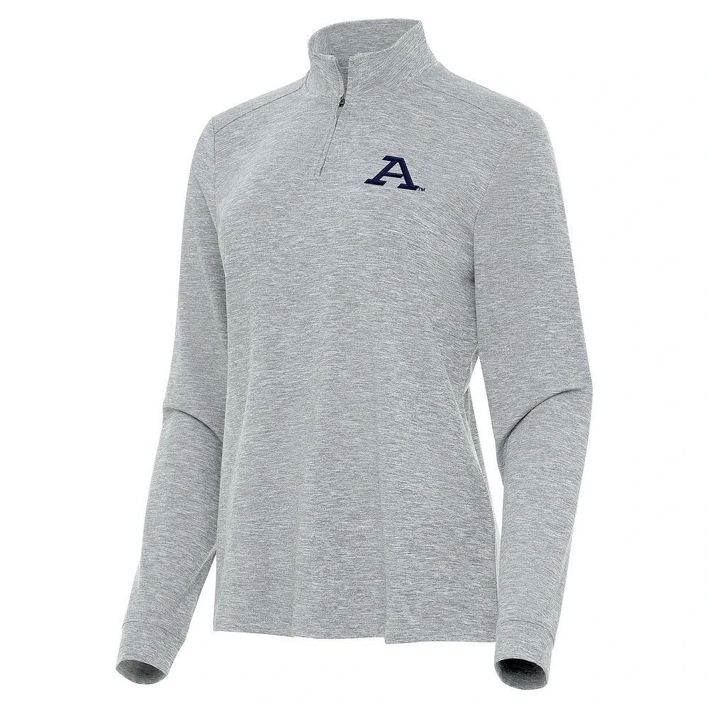 Women's Antigua Heather Gray Akron Zips Mentor Long Sleeve Quarter-Zip Mock Polo